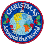 The words Christmas Around The World surround a Christmas ornament decorated like Earth.