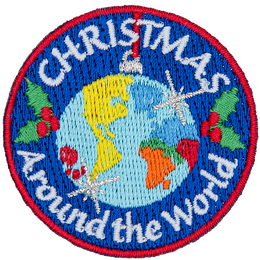 The words Christmas Around The World surround a Christmas ornament decorated like Earth.