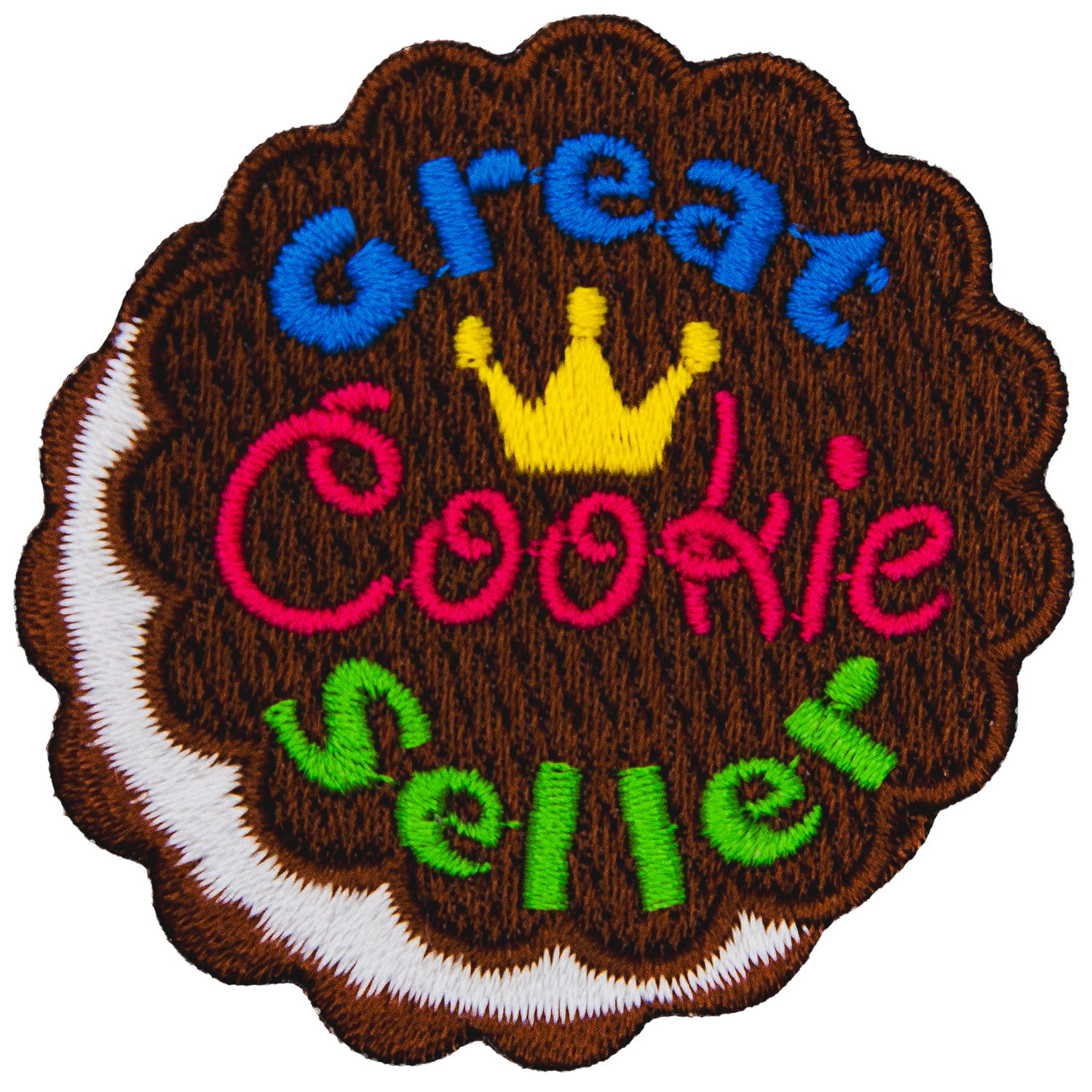 The words Great Cookie Seller are on an ice cream sandwich.