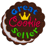 The words Great Cookie Seller are on an ice cream sandwich.