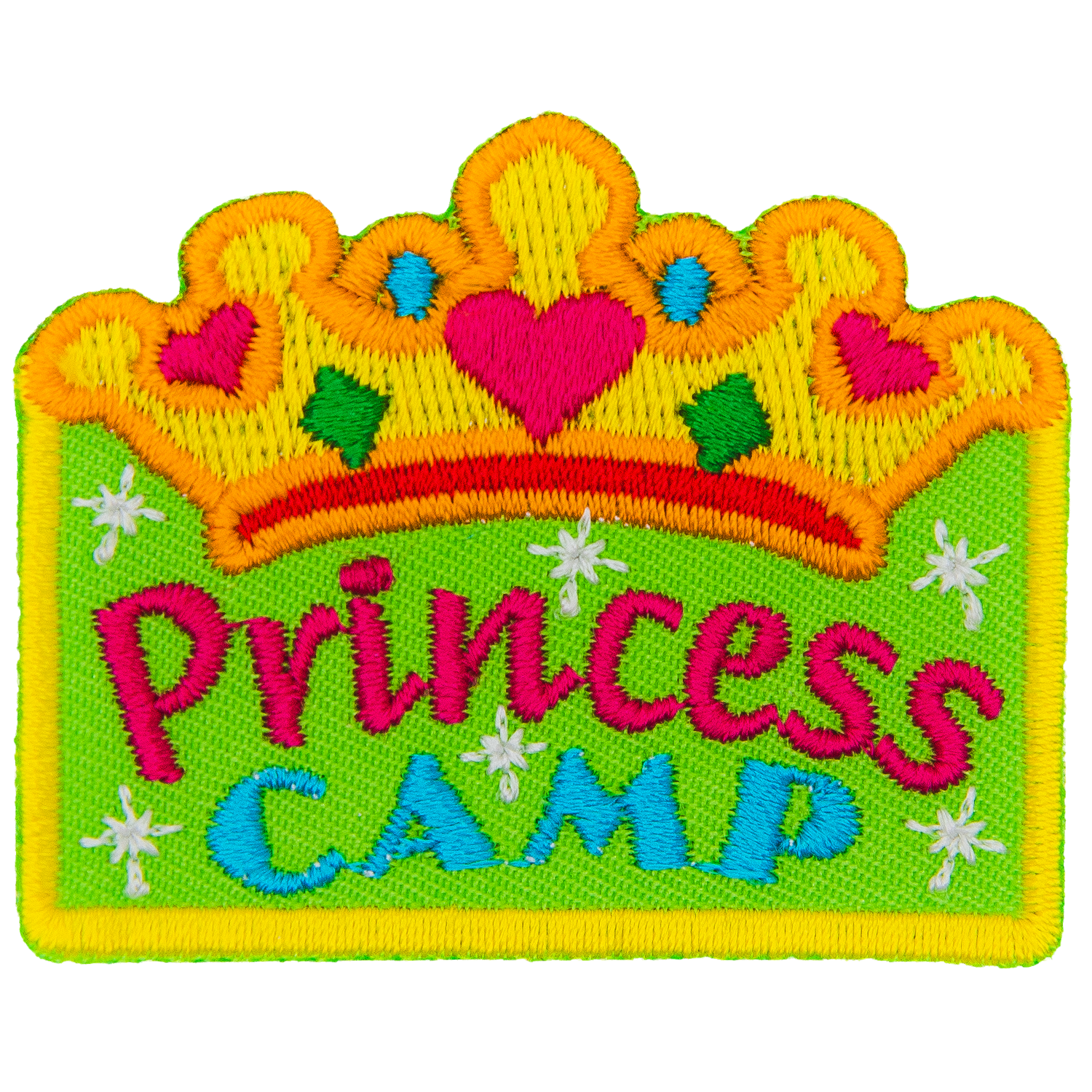 A gold tiara is above the words Princess Camp.