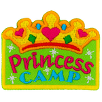 A gold tiara is above the words Princess Camp.