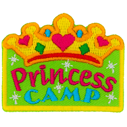 A gold tiara is above the words Princess Camp.