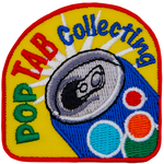 The words Pop Tab Collecting are in an arch around the top of a blue soda can.
