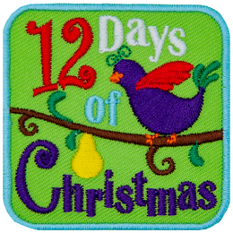 The number 12 is next to the words Days Of Christmas surrounding a partridge in a pear tree.