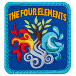 The Four Elements is written above a cross made from fire, air, water and a tree.