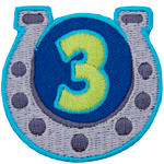 A horseshoe displays the number 3  to symbolize the third-year achievement.