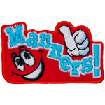 The word Manners descends to the right with a thumbs up and a smiling face on either side.