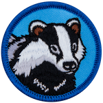 A badger face on a blue background.
