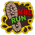 A boot print in the mud with the words Mud Run.
