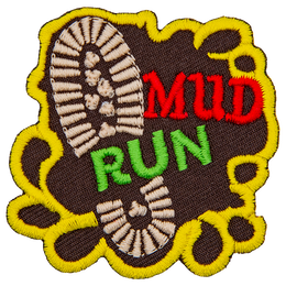 A boot print in the mud with the words Mud Run.