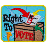 The words Right To Vote are around and on a voting box with a ballet being deposited into it. Coloured arrows point to the box.