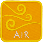 This yellow patch is decorated with swirling wind currents. The word Air is embroidered in white text near the base of the patch.