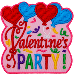 The words Valentine's Party are below heart-shaped balloons.