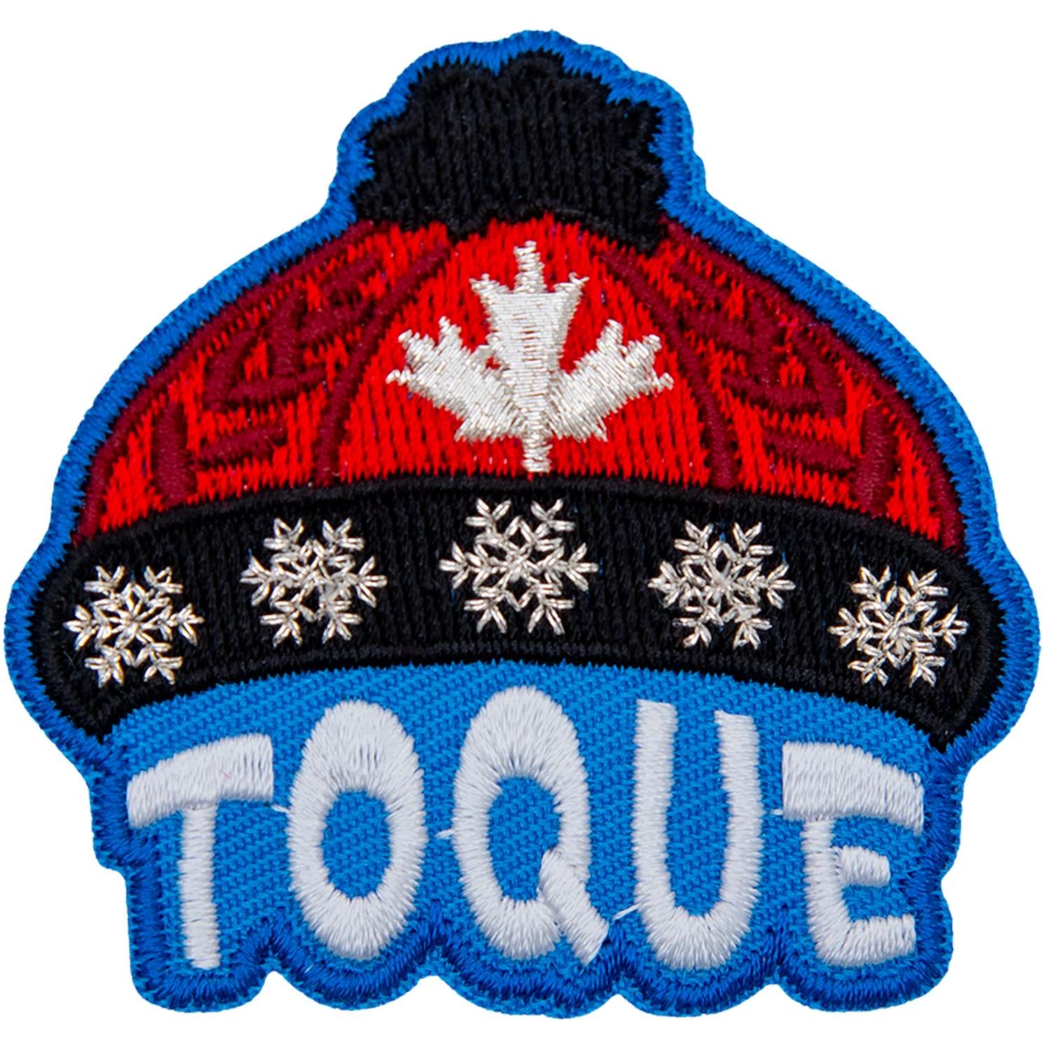 A red toque with a black brim is above the word Toque. 