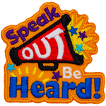 The words Speak Out Be Heard. The word Out is on a red Megaphone.