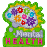 A brain is filled with multi-coloured gears. The words Mental Health are underneath it.