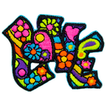 The word Love has a retro print inside the letters.