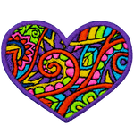 This purple-bordered heart is filled with a paisley and flower pattern.