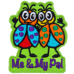 A red ladybug with blue wings and a yellow and blue ladybug with orange wings wave at the viewer. Underneath are the words Me & My Pal.