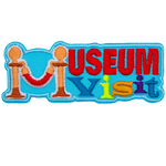 The word Museum Visit is made up of colourful letters. 