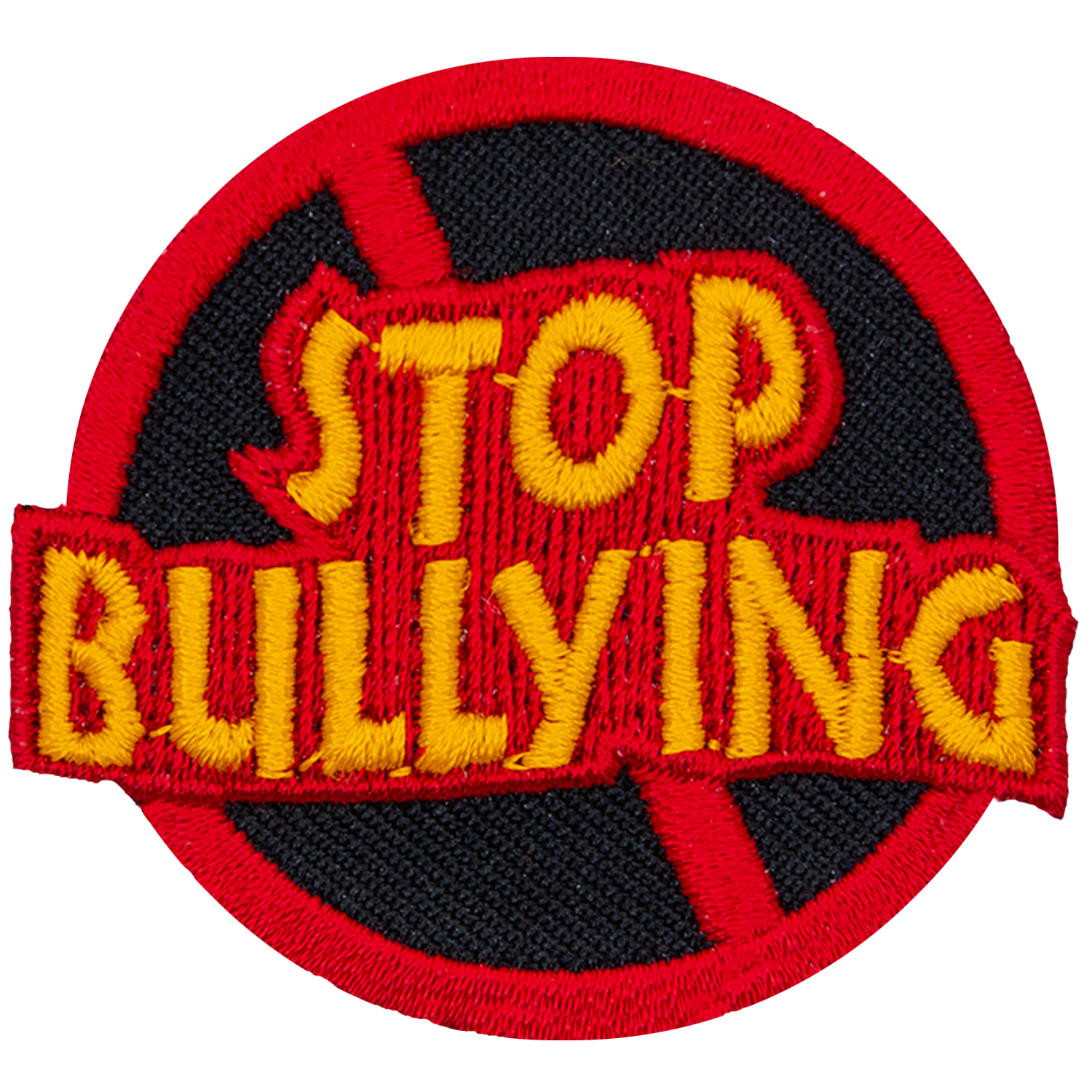This round patch has the words Stop Bullying inside a red circle with a diagonal line through the middle.