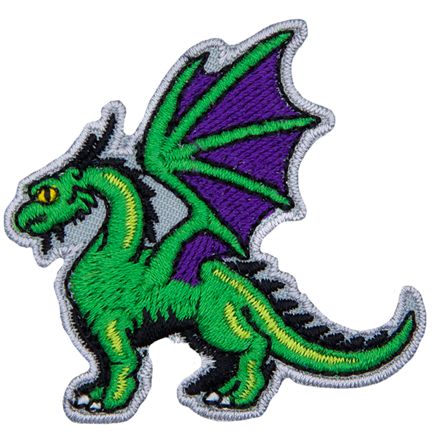 This mighty, green dragon has his wings stretched high into the sky and stands proudly with his neck arched.
