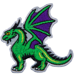 This mighty, green dragon has his wings stretched high into the sky and stands proudly with his neck arched.