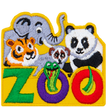 The word Zoo is at the bottom. A snake sits in the two Os. An elephant, tiger, lemur and panda look over the letters.