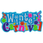 The words Winter Carnival make up this patch. Bright confetti is around the words. Carnival is stitched in multicolour thread.