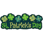 This green patch has the words 'St. Patrick's Day' underneath a row of six shamrocks.