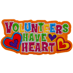 The words Volunteers Have Heart are made up of multicoloured letters, surrounded by hearts.
