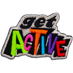 This metallic bordered crest has the word Get stacked on top of Active.