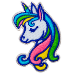A unicorn profile is shown with a rainbow horn and mane.