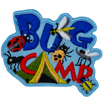 The words Bug Camp are above a tent surrounded by beetles and mosquitoes. 