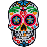 This skull is decorated in a variety of designs and colours, turning it into a sugar skull.