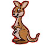 A kangaroo stands tall and smiles.