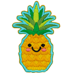 A cute pineapple has dots for the eyes and a big U-shaped smile.
