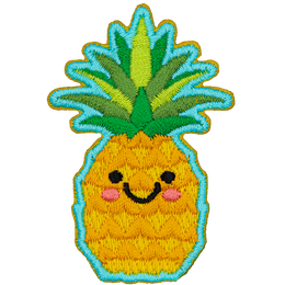 A cute pineapple has dots for the eyes and a big U-shaped smile.