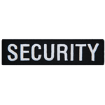 A black rectangle has the word SECURITY embroidered in white thread.