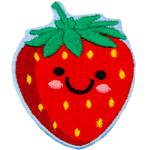 A ripe strawberry with a kawaii face.