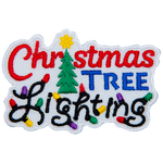 The words Christmas Tree Lightning with a tree as the I. Lighting is made of Christmas lights.