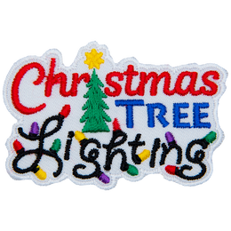 The words Christmas Tree Lightning with a tree as the I. Lighting is made of Christmas lights.