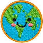 This cute Earth has dots for eyes and a big U-shaped smile.