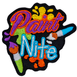 Pain splashes and two paint brushes decorate this black crest. The words Paint Nite are embroidered on top.
