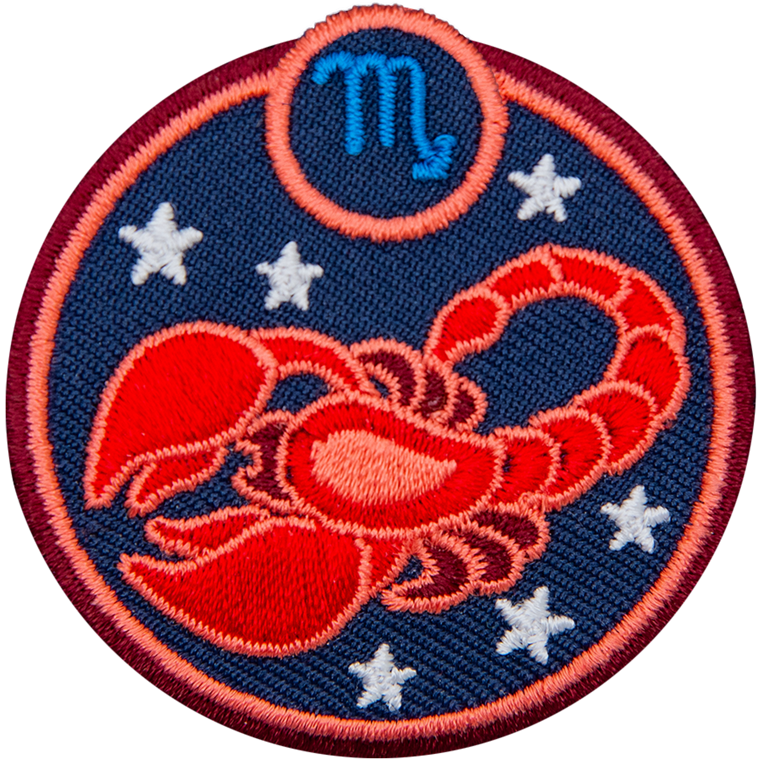 This circular crest displays a red scorpion surrounded by stars. The sign of Scorpio sits above it.