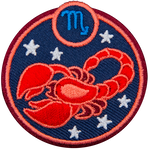 This circular crest displays a red scorpion surrounded by stars. The sign of Scorpio sits above it.