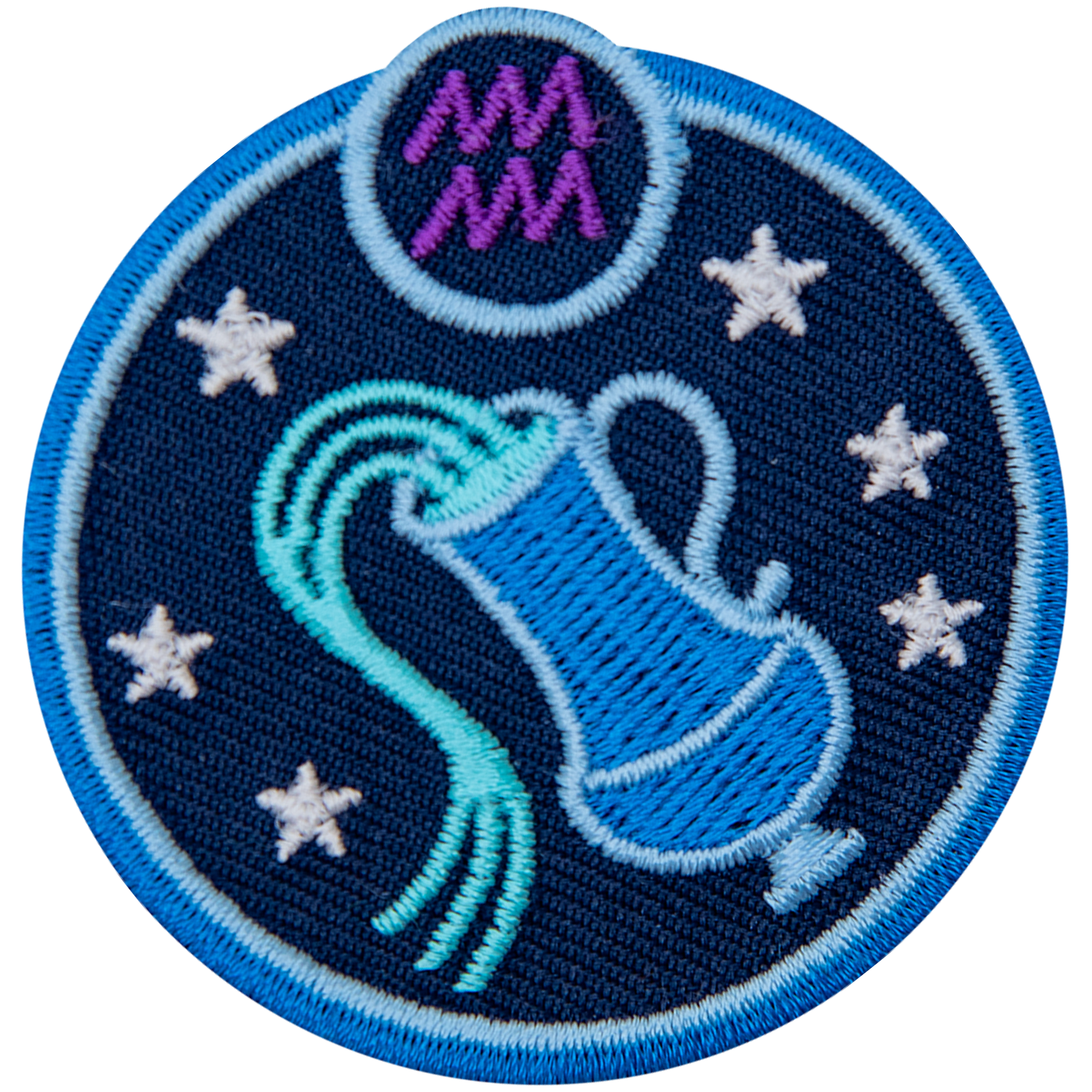 This circular crest has a water pitcher surrounded by stars. The sign of Aquarius sits above his head.