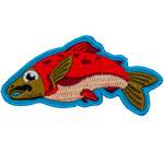 A solitary sockeye salmon outlined in blue.