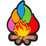 This campfire has colourful, mystical flames shooting out of it.